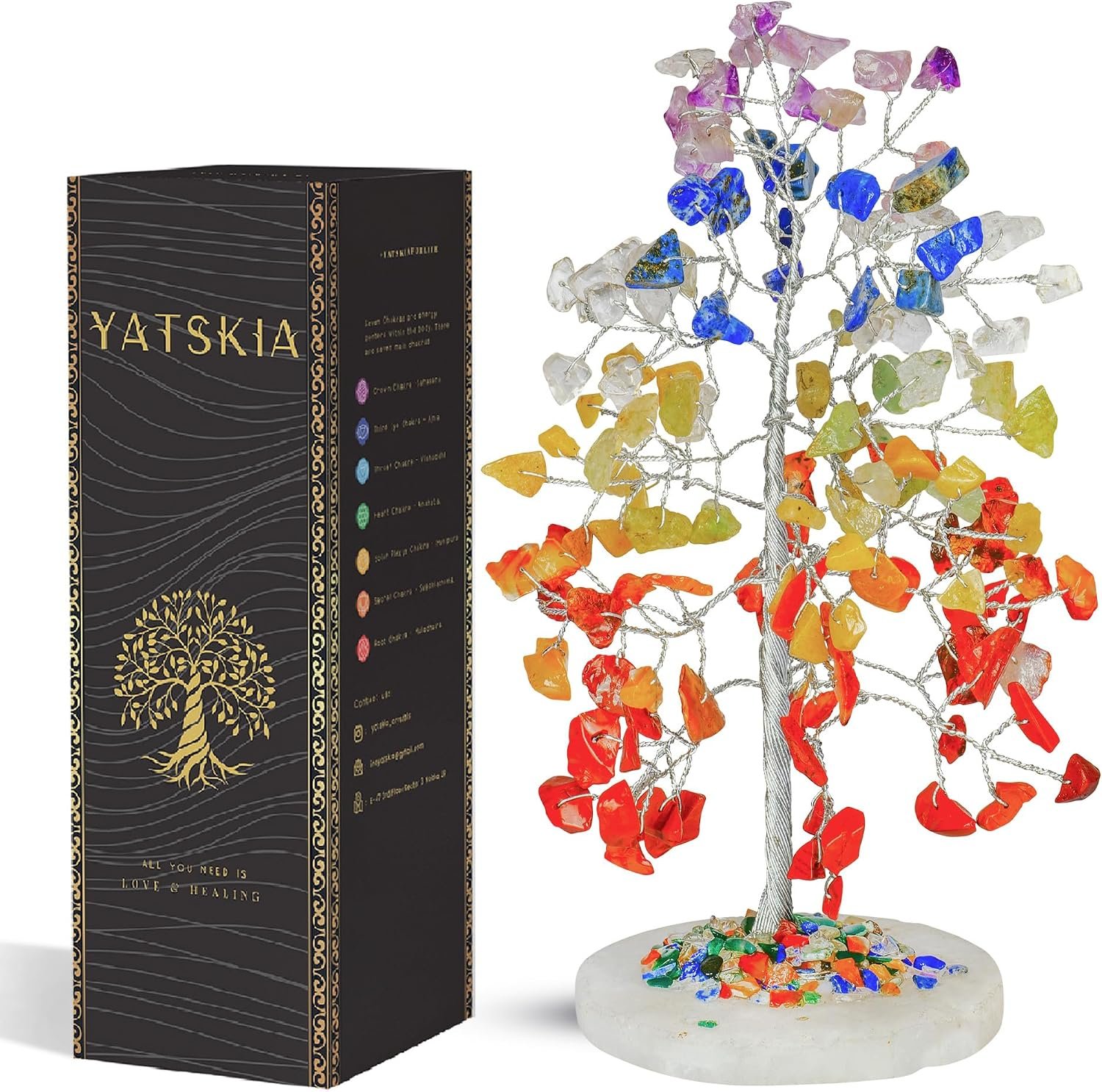 YATSKIA 7 Chakra Tree of Life Crystal Tree | Birthday Gifts for Women | Healing Crystals Gemstone Tree | Crystal Gifts for Mom | Home Office Decor | Handcrafted Unique Gifts