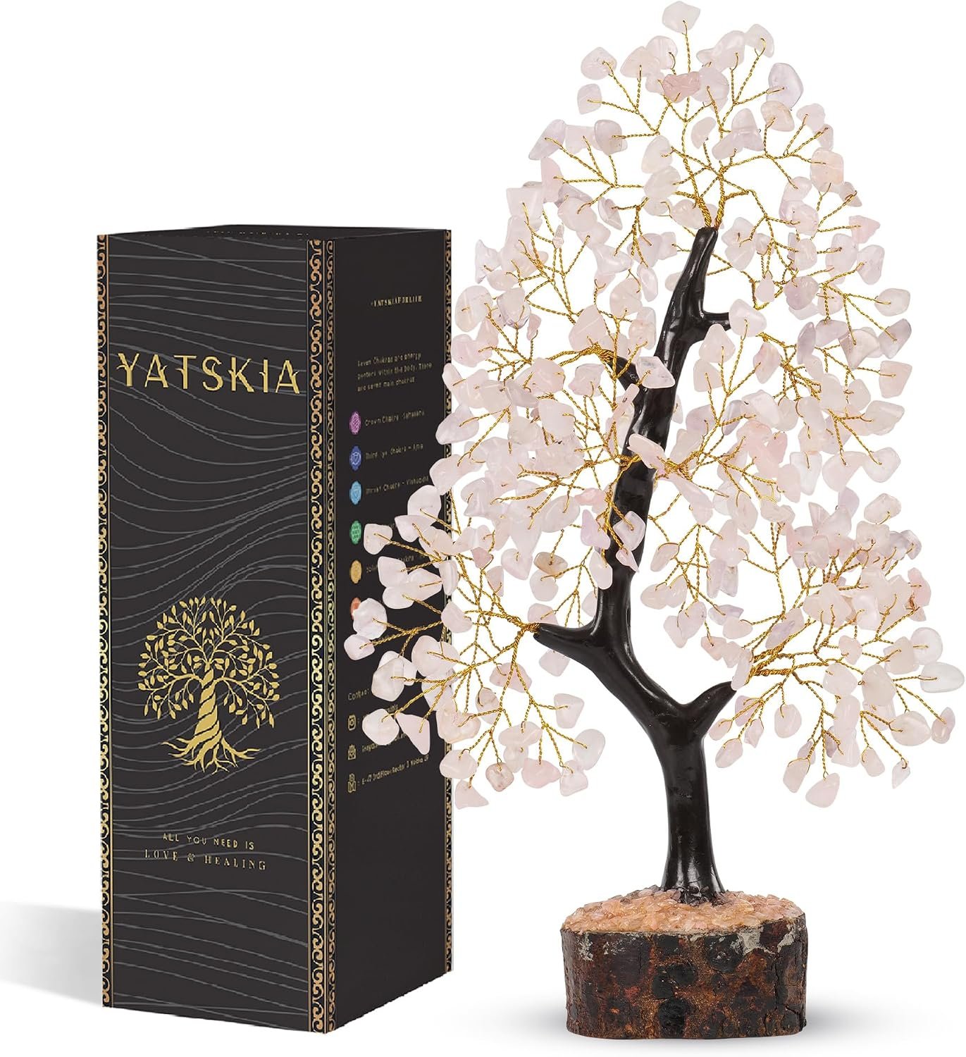Rose Quartz Crystal Tree of Life – Chakra and Reiki Decor, Healing Gifts for Women, Pink Tree Decoration 10-12 Inch